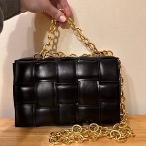 Black Woven Purse with Gold Chain
